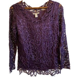 Soulmates Purple 100% Silk Women's Hand Crochet beaded Long Sleeve top